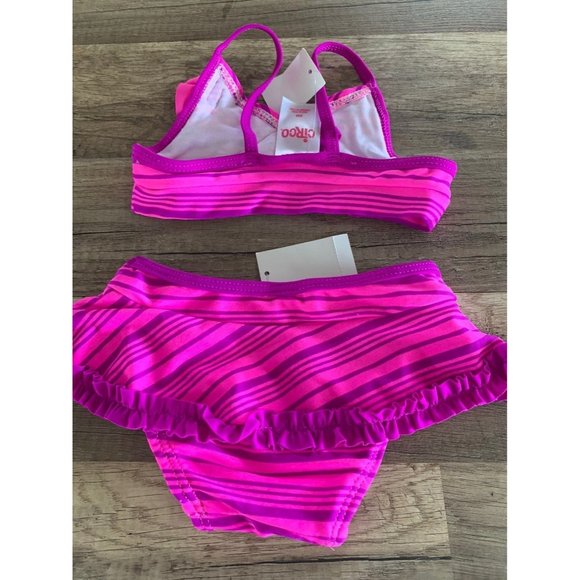 Circo infant baby 2 piece Swimsuit Purple stripes Fuchsia, bikini with flower - Picture 2 of 6